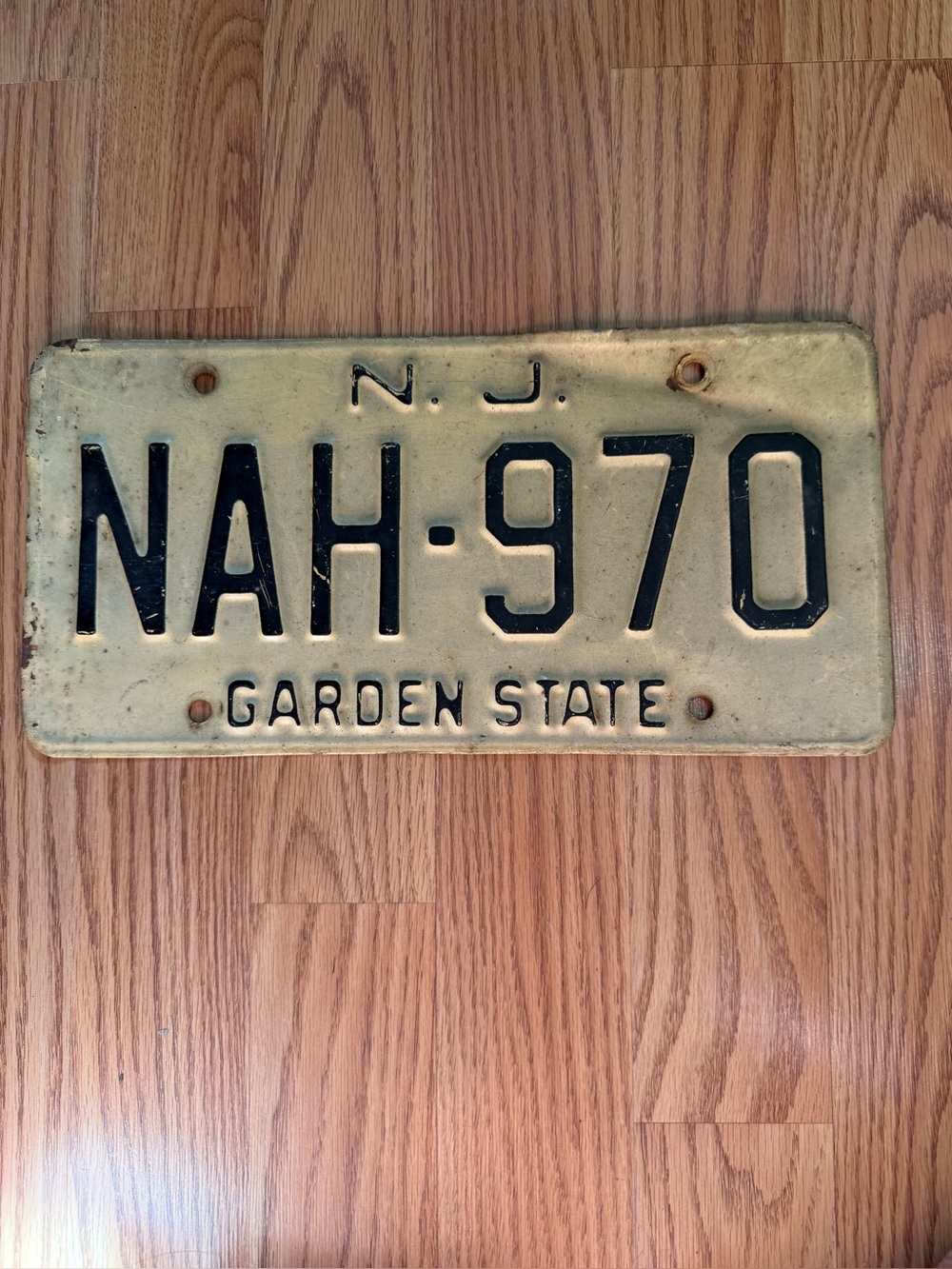 NJ Garden State License Plate NAH-970 - Cream & Black. 1960’s-1970’s